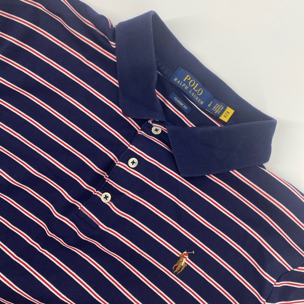 Polo Ralph Lauren Shirt Mens Large Blue Striped Classic Preppy Summer Yacht